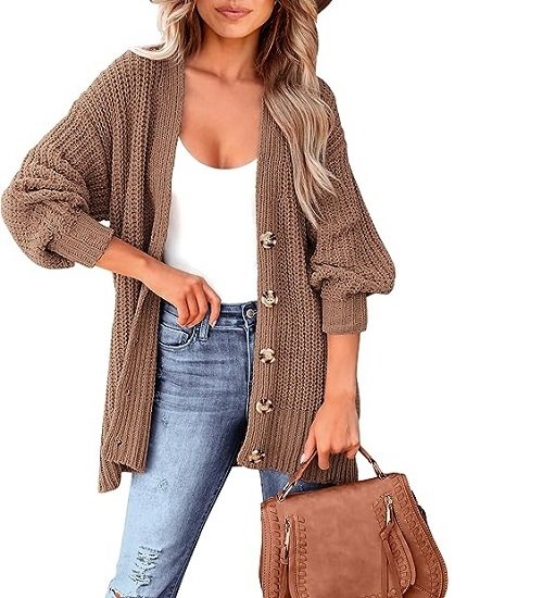 Women's Long Sleeve Oversized Cable Knit Sweater Cardigan Open Front Button Down Chunky Knit Outwear
