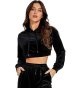 Women's Casual Solid Velvet Drawstring Long Sleeve Crop Hoodie Sweatshirts