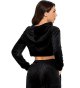 Women's Casual Solid Velvet Drawstring Long Sleeve Crop Hoodie Sweatshirts