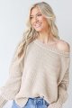 Women's Oversized Casual Batwing Long Sleeve Crew Neck Chunky Rib Knit Pullover Solid Color Sweater Top Side Slits