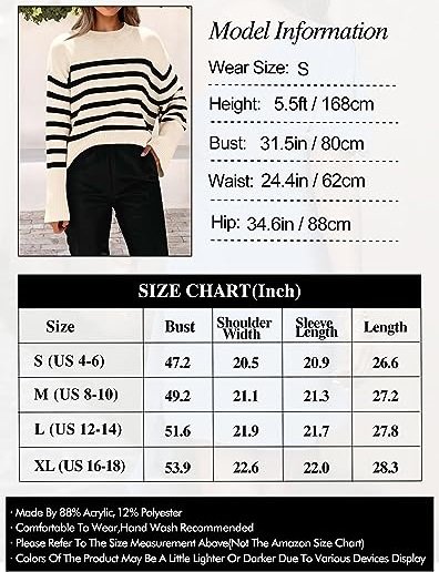 Women's Fall Winter Casual Oversized Long Sleeve Striped Sweater Crew Neck Ribbed Knit Side Slit Pullover