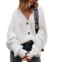 Women's V Neckline Button Down Knitwear Lantern Sleeve Basic Knit Cardigan Sweater
